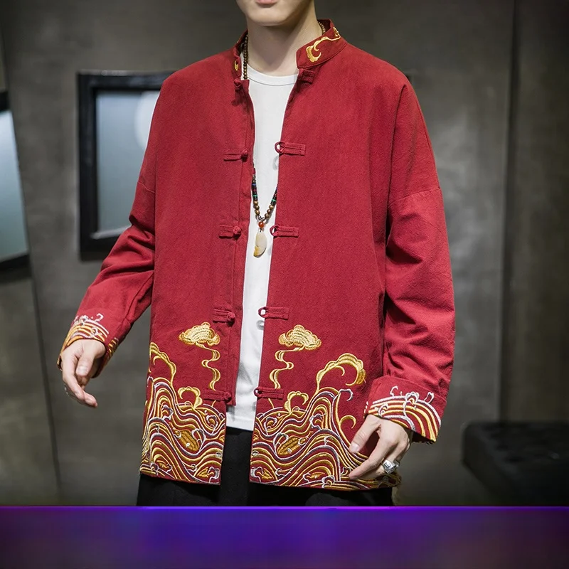 

Новая китайская верхняя одежда с вышивкой Dragon Year Hanfu Jaet, мужская верхняя одежда для выступлений, большой размер, молодежная модная подставка