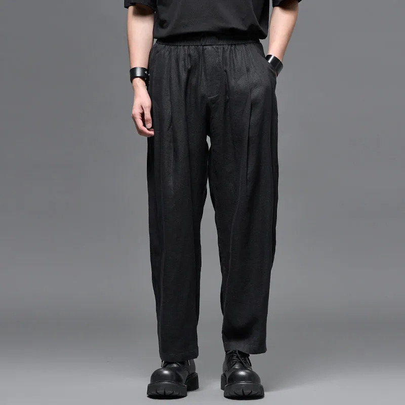 High Quality Linen Japanese-Style Retro Old Money Style Wide Leg Pencil Pants Loose New Chinese National Men's Casual Trousers