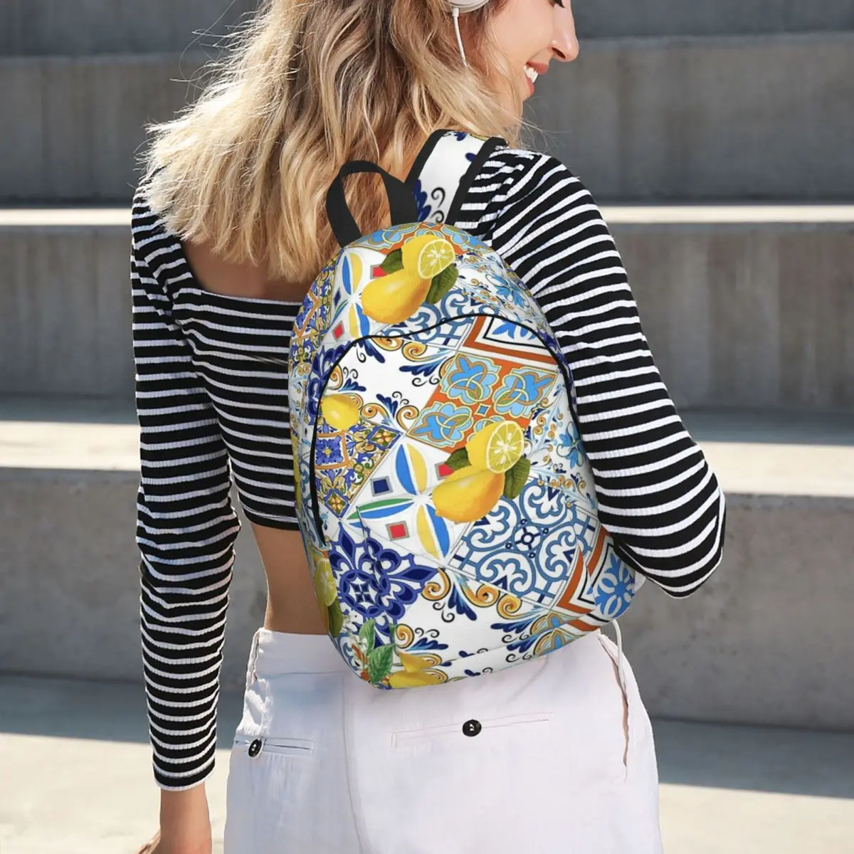 Mediterranean Tiles And Lemon Backpack Hot Sale Daypack Large Capacity Boys Girls BookBag School Bag Shoulder Bags for Men Women