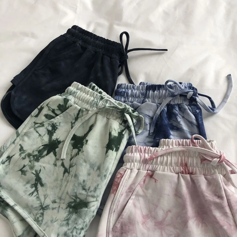 Feminino tie-dye solto ajuste fino casa shorts verão calças de yoga a linha calças de perna larga casual versátil confortável shorts esportivos