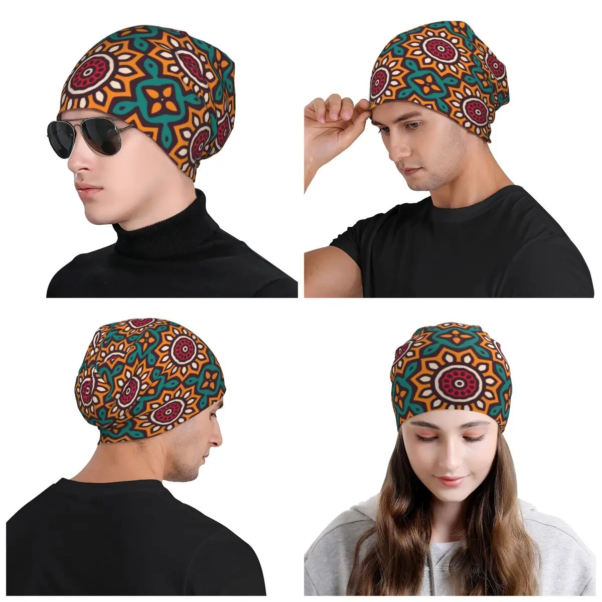 Luxury Ornamental Mandala Bonnet Hat Knitted Hats Men Women Hip Hop Unisex Bohochic Geometric Floral Art Winter Warm Beanies Cap