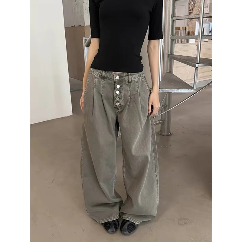 YIBASHU Women's Brown Y2k Jeans Oversize Grunge Jean Pants Vintage Harajuku Baggy Boyfriend Denim Trousers Alternative Clothes