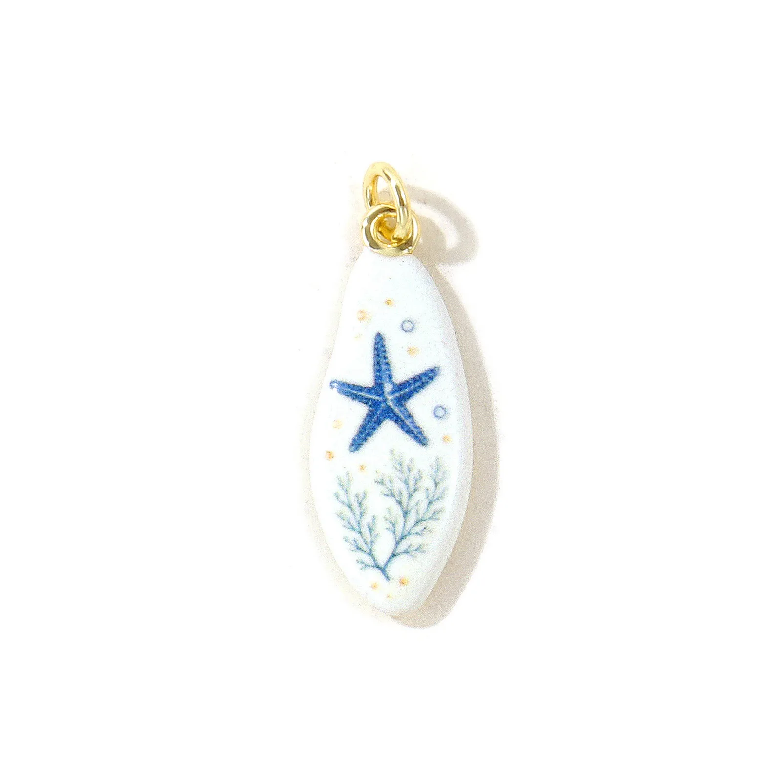 1 Stück Ozean-Schmuck Muschel-Schildkröten-Seepferdchen-Anhänger 18K vergoldet blau doppelseitig emailliert bedruckter Messinganhänger DIY 3x1cm – Detail 2