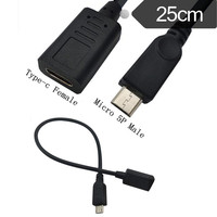 USB2.0 Type-C Female to Micro USB 2.0 Male Data Sync Power Supply Cable Cord 0.25m