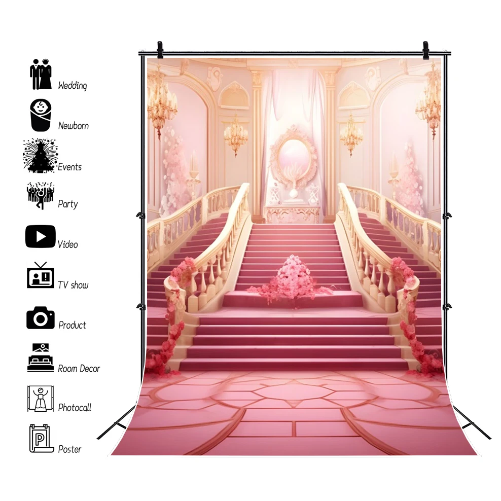 Luxury Vintage Palace Photography Backdrop Luxurious Opera Castle Palace Red Carpet Stairs Indoor Portrait Photo Background Deco