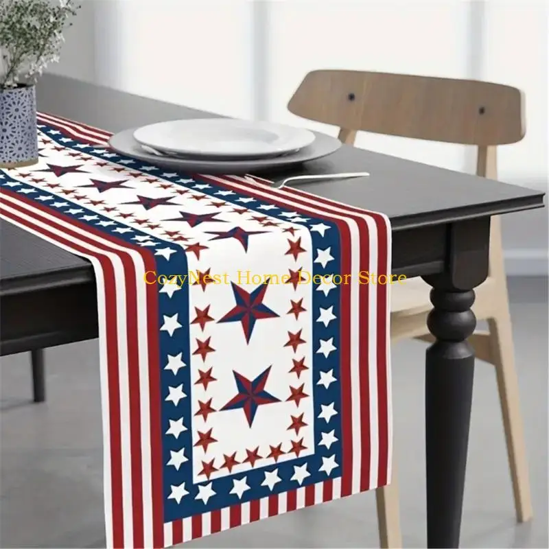 92MF Vintage Flag Table Runner for Independence Day Slip-Proof Linen Fabric Tablecloth for Dinning and Elegant Table Setting