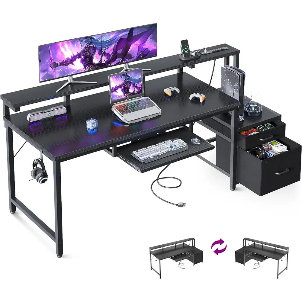 Computer Desk with Ders and Keyboard Tray, 63