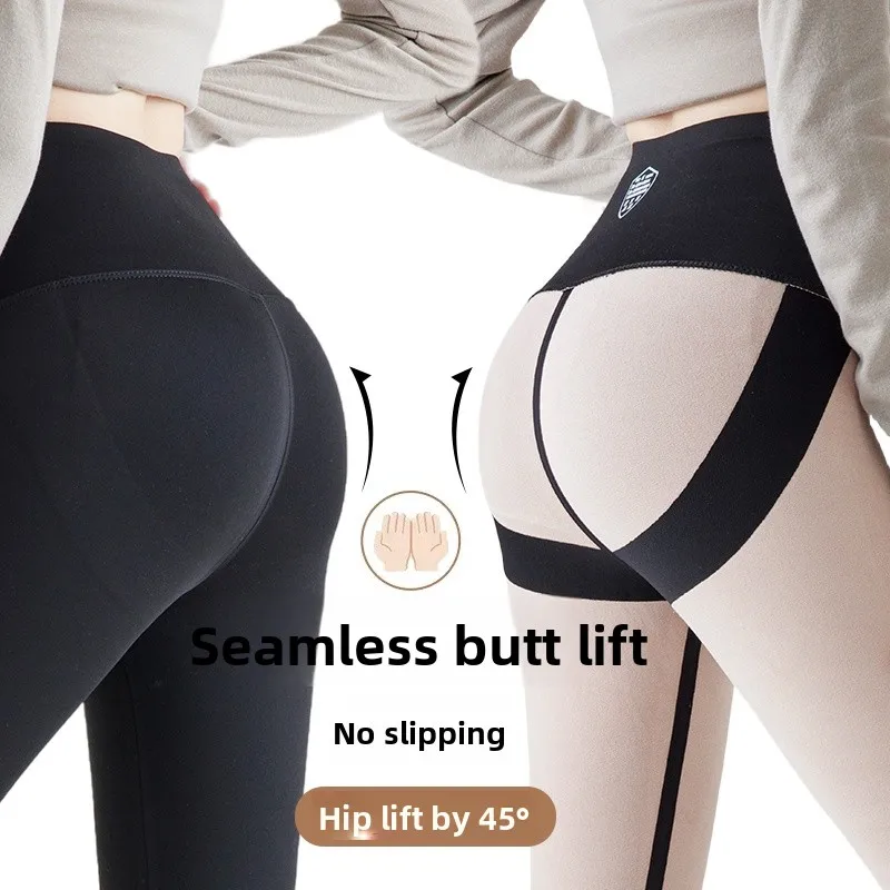 Novas Calças de Yoga de Cintura Alta com Forro em Couro Sintético para Mulheres, Outono Inverno, Controle de Barriga e Levantamento de Glúteos, Casual