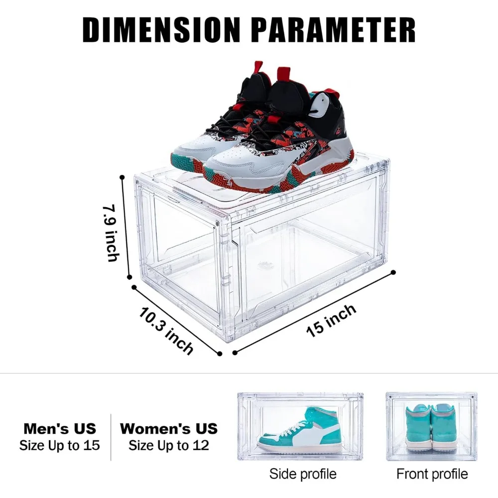 Clear Acrylic Shoe Storage Boxes - 12 Pack, Drop Front Design for Easy Access, Stackable Sneaker Organizers