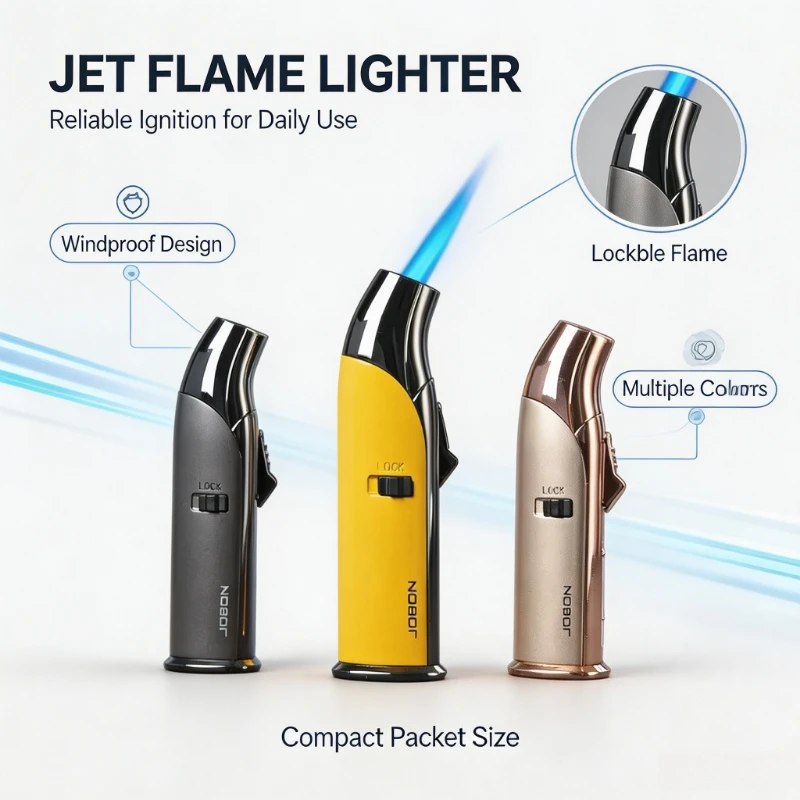 1300℃ Windproof Jet Flame Torch Gas Lighter JOBON, Safety Locking Function, Visible Gas Window, Metal Diamond Cigar Lighter