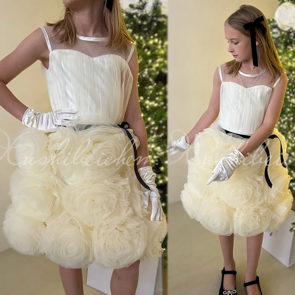 فساتين فتاة الزهور للأطفال الصغار بفيونكة الزهور من التول فساتين التواصل الأول لأعياد الميلاد وهدية الكريسماس وحفلات الزفاف وأعياد الميلاد #1