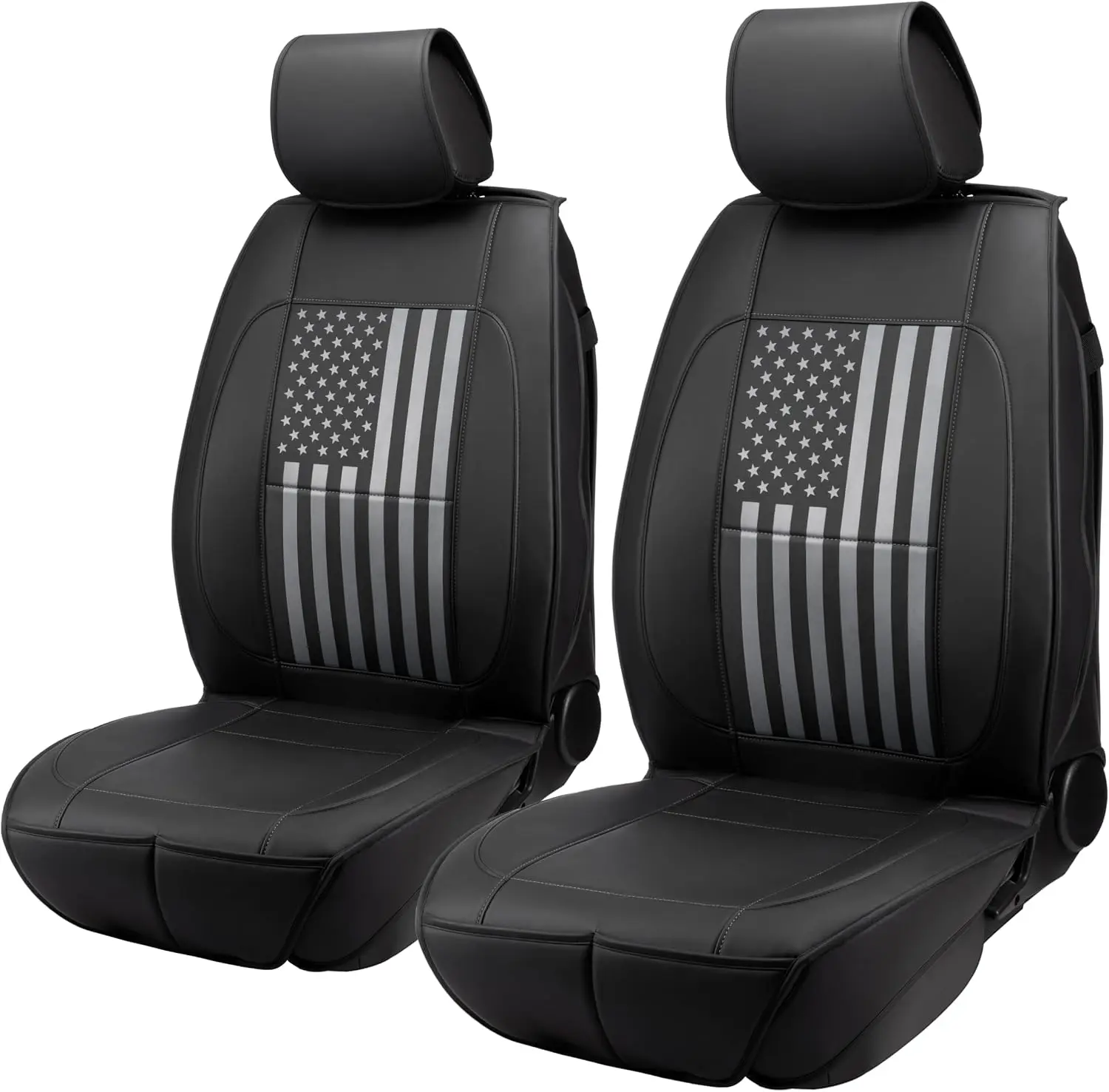 Premium PU Leather American Black Flag Seat Covers Front 2 Seat Set, Universal Fit for Trucks, Cars & SUVs Scratch Resistant Car