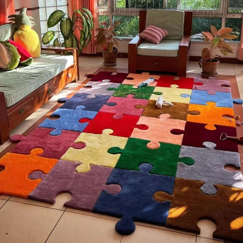 

Simple personality irregular puzzle carpet creative color living room coffee table handmade gun needle carpet bedroo