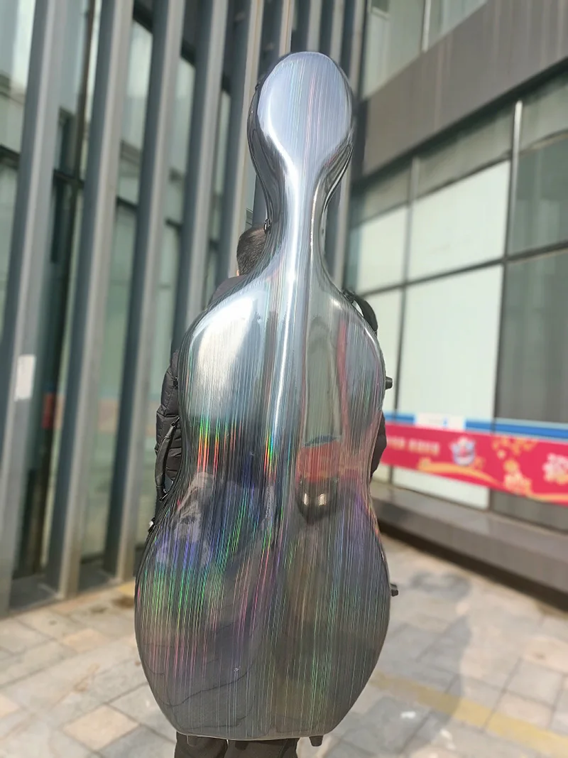 New Cool Colorful Rainbow Carbon Fiber Cello Case 4/4, Waterproof and Pressure Resistant Wheeled, Light Aircraft Shipped