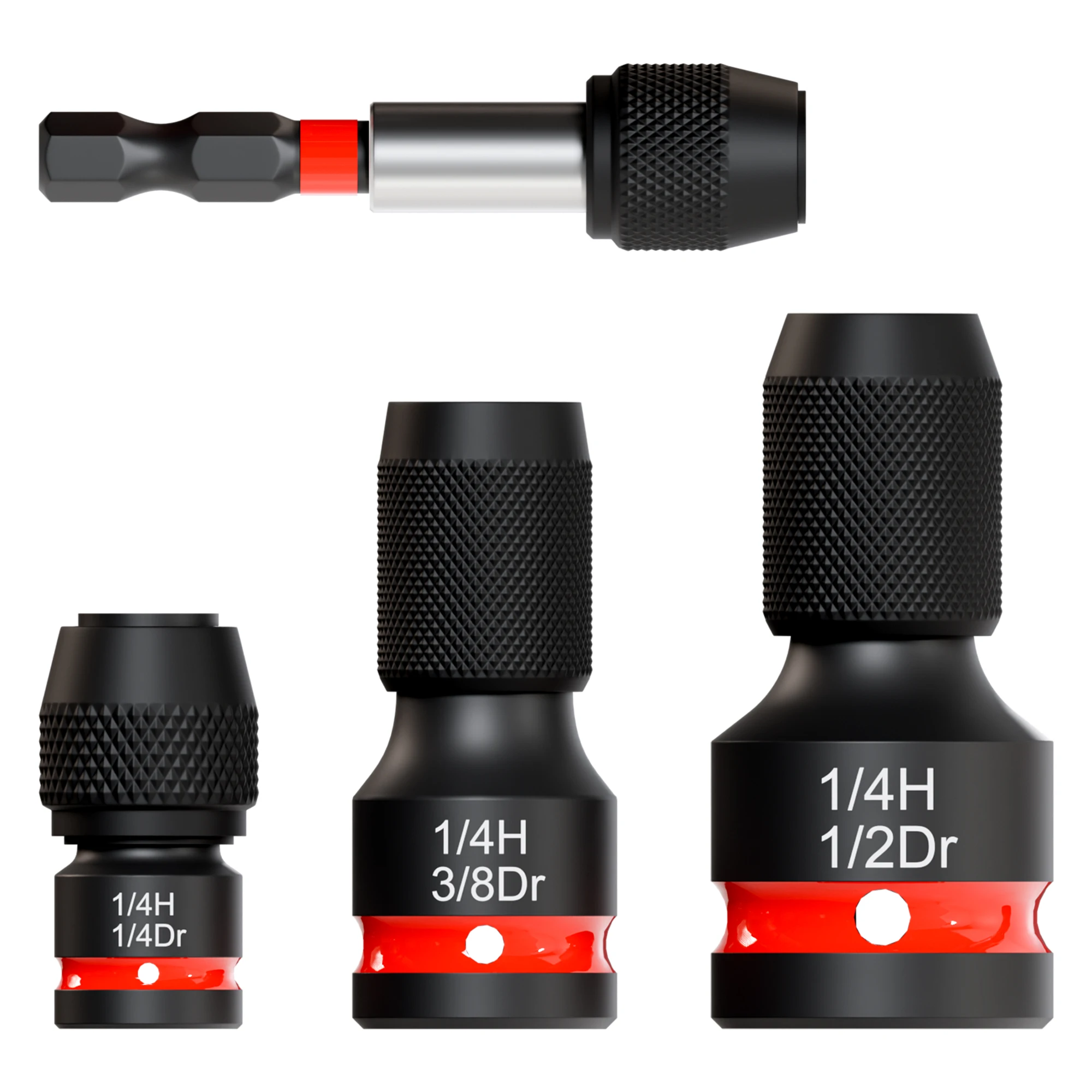 

4Pcs Quick-Change Impact Adapter Set for Ratchet Wrench & Impact Bit, 1/2'' 3/8'' 1/4'' Square Drive Socket to 1/4'' Hex Adapter