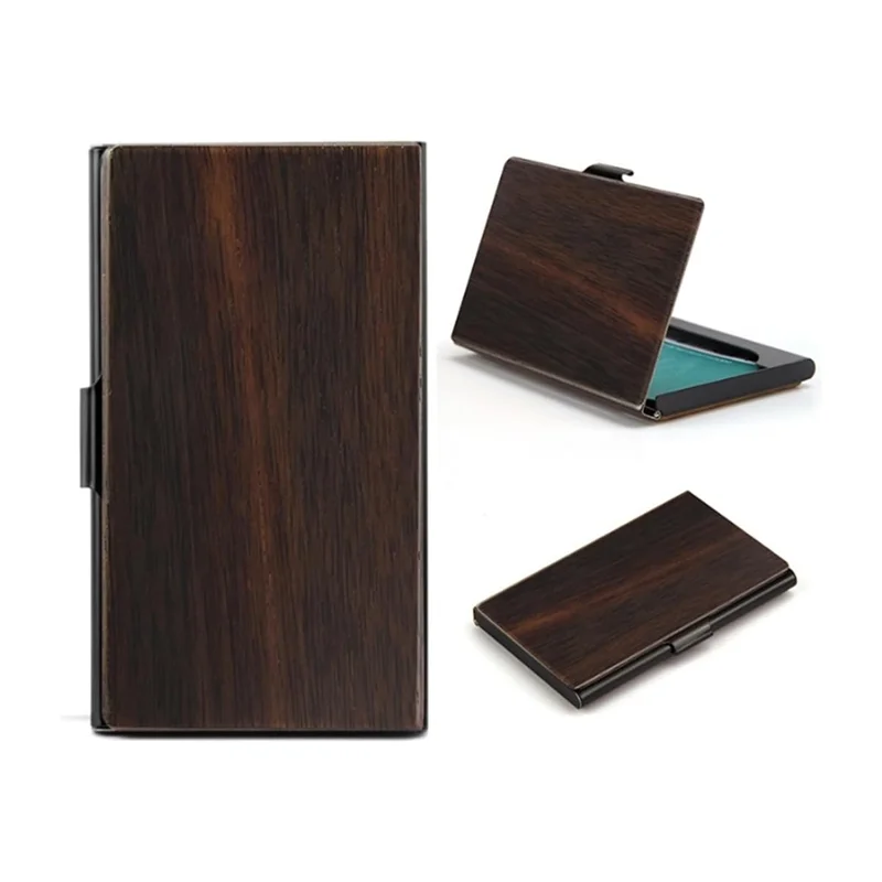 Wooden Business Card Holder Credit Cards Case Wallet Aluminum Purse Name Wood Cards Holder Purse Name Card Holders for Men Women