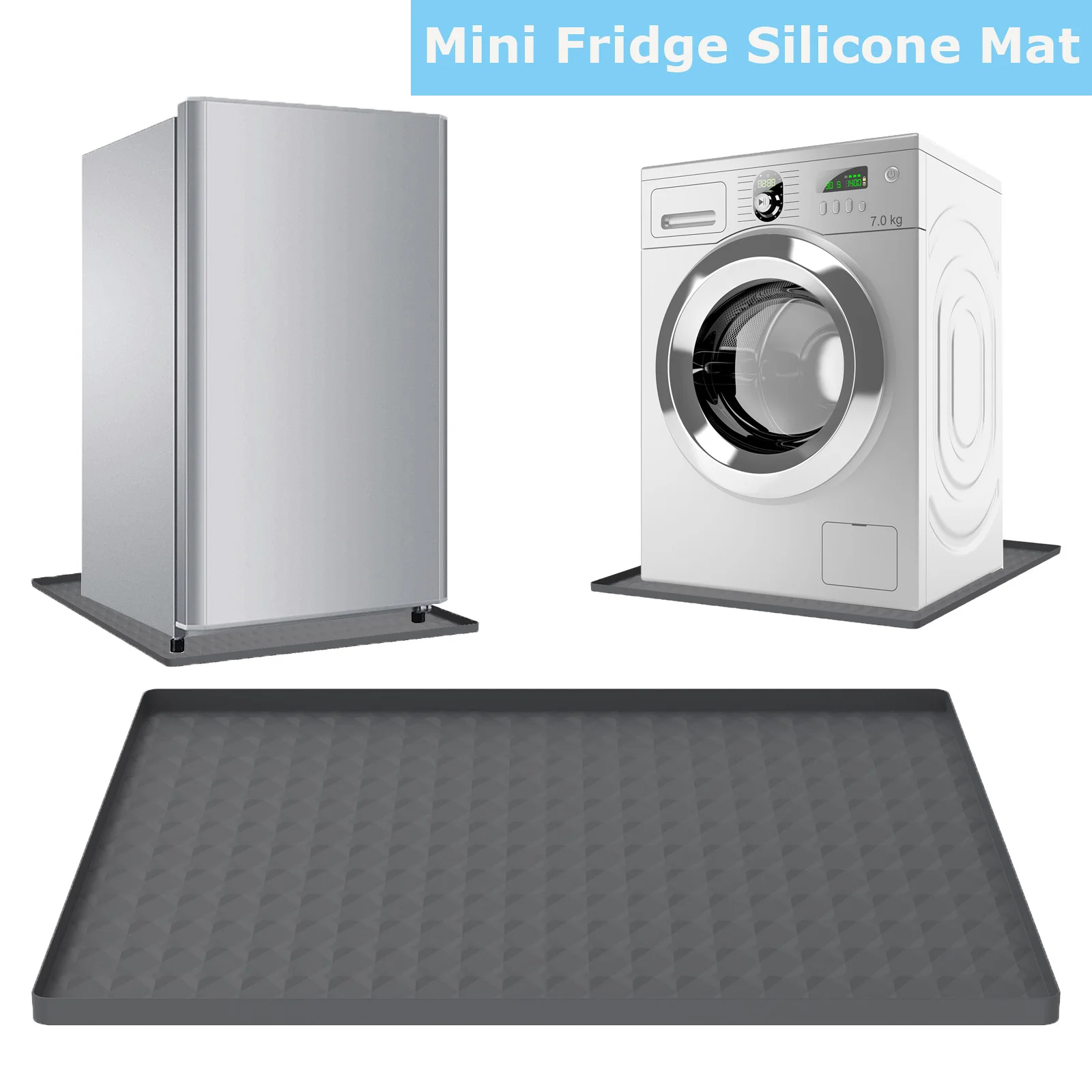 Mini Fridge Silicone Mat with Raised Edge Soft Under Refrigerator Mat Floor Protector Washable Multipurpose For Washing Machine