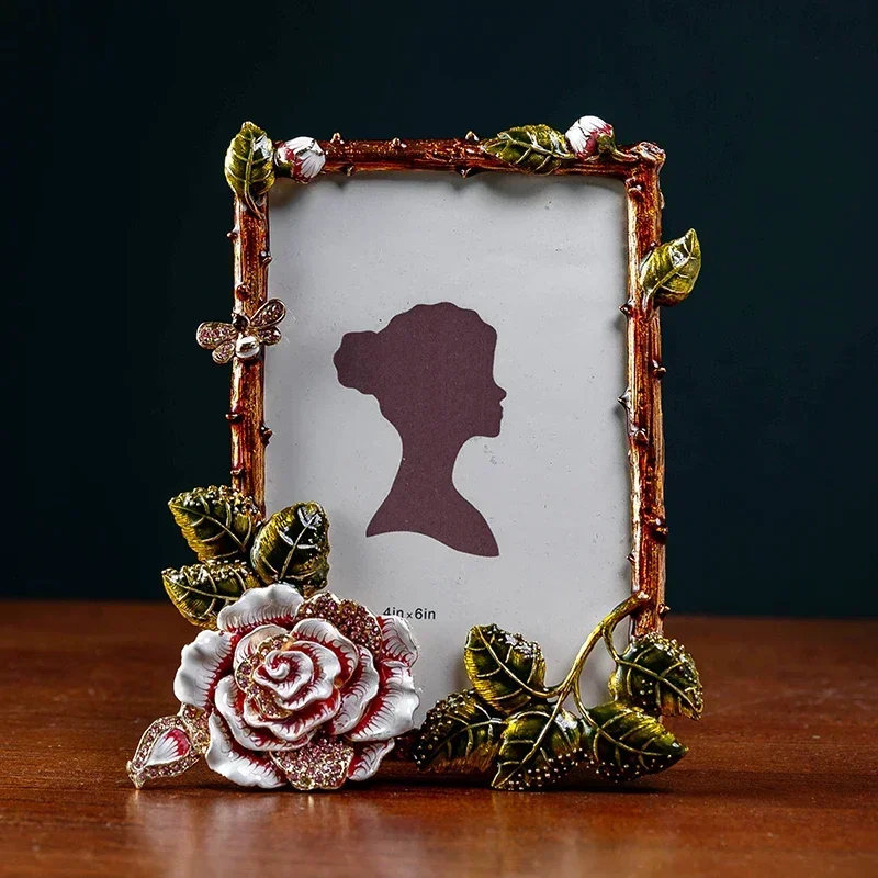 Export European Style Creative Enamel Color Metal Craft Photo Frame Bedside Bedroom Decoration Table Display Wedding Gift