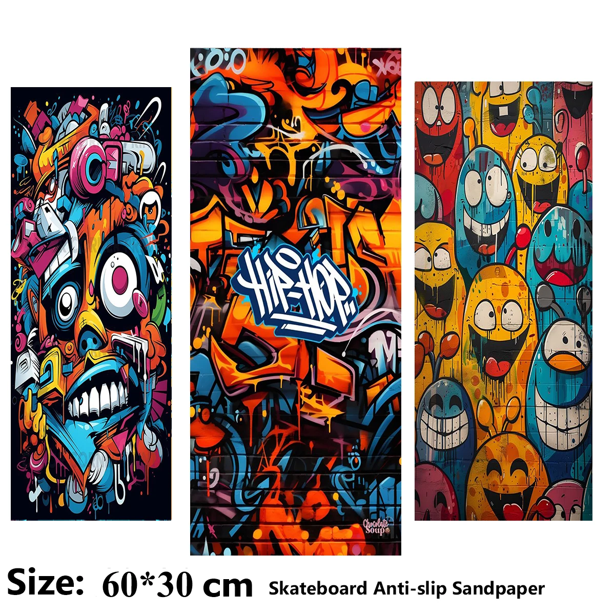 

Colorful Street Graffiti Eyes Pattern Electric Scooter Anti-slip Sticker Sandpaper Skateboard Grip Tape Sheet 60*30cm