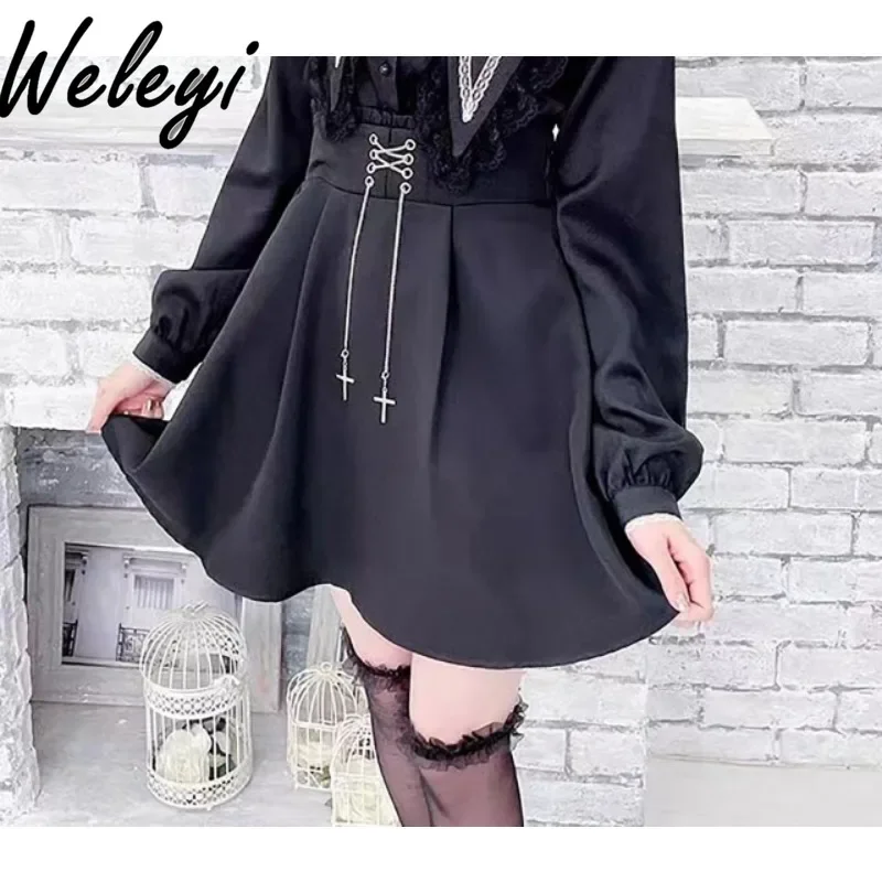 

Jirai Kei Y2k Cross Strap Skirts Cross Chain Faldas Para Mujeres Japanese Kawaii Mine Series Mass Production Gothic Black Jupes