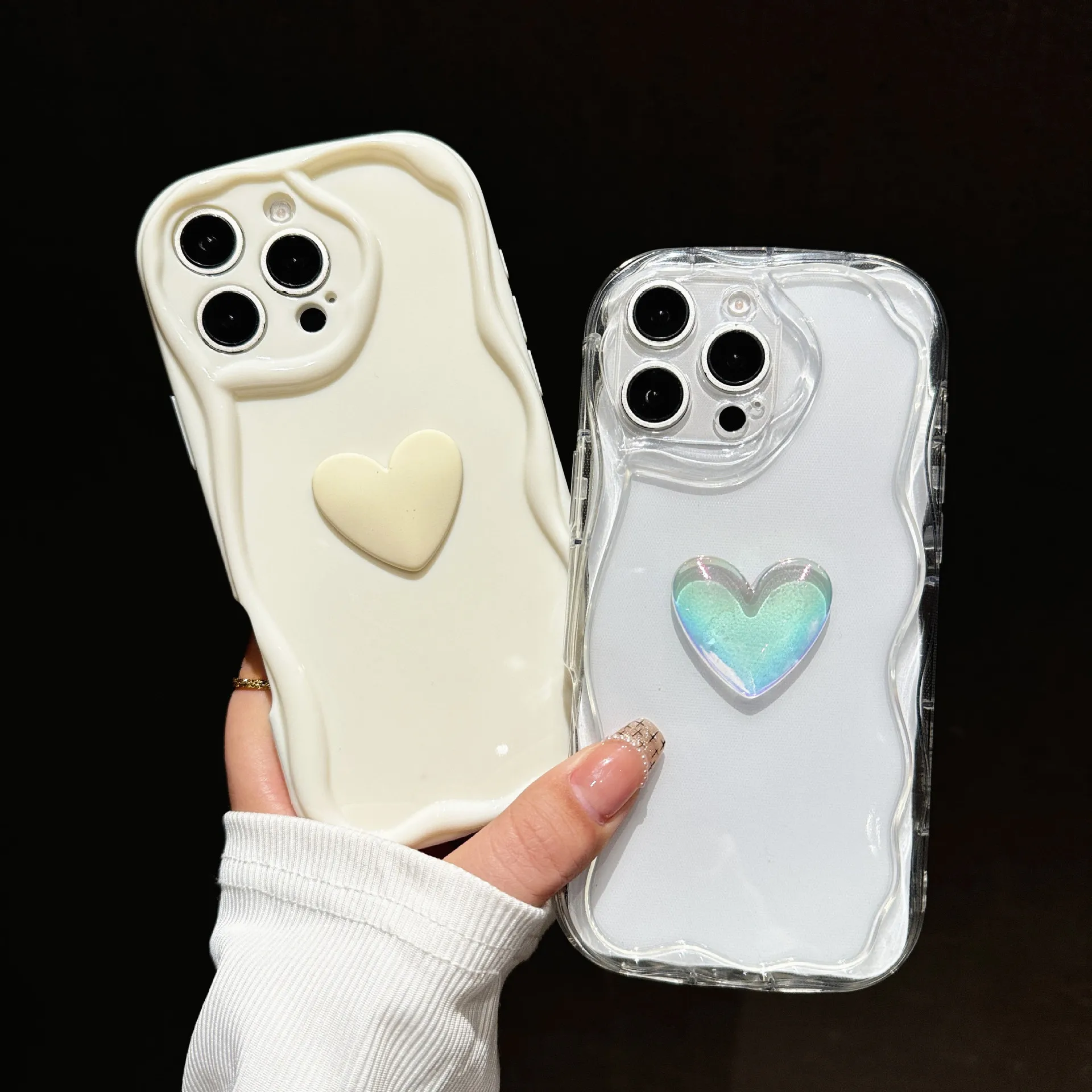 ثلاثية الأبعاد موجة لطيف الحب القلب للصدمات قضية الهاتف لسامسونج غالاكسي A16 A26 A36 A56 A55 A54 A52 A53 A24 S25 S24 S23 الترا S22 زائد