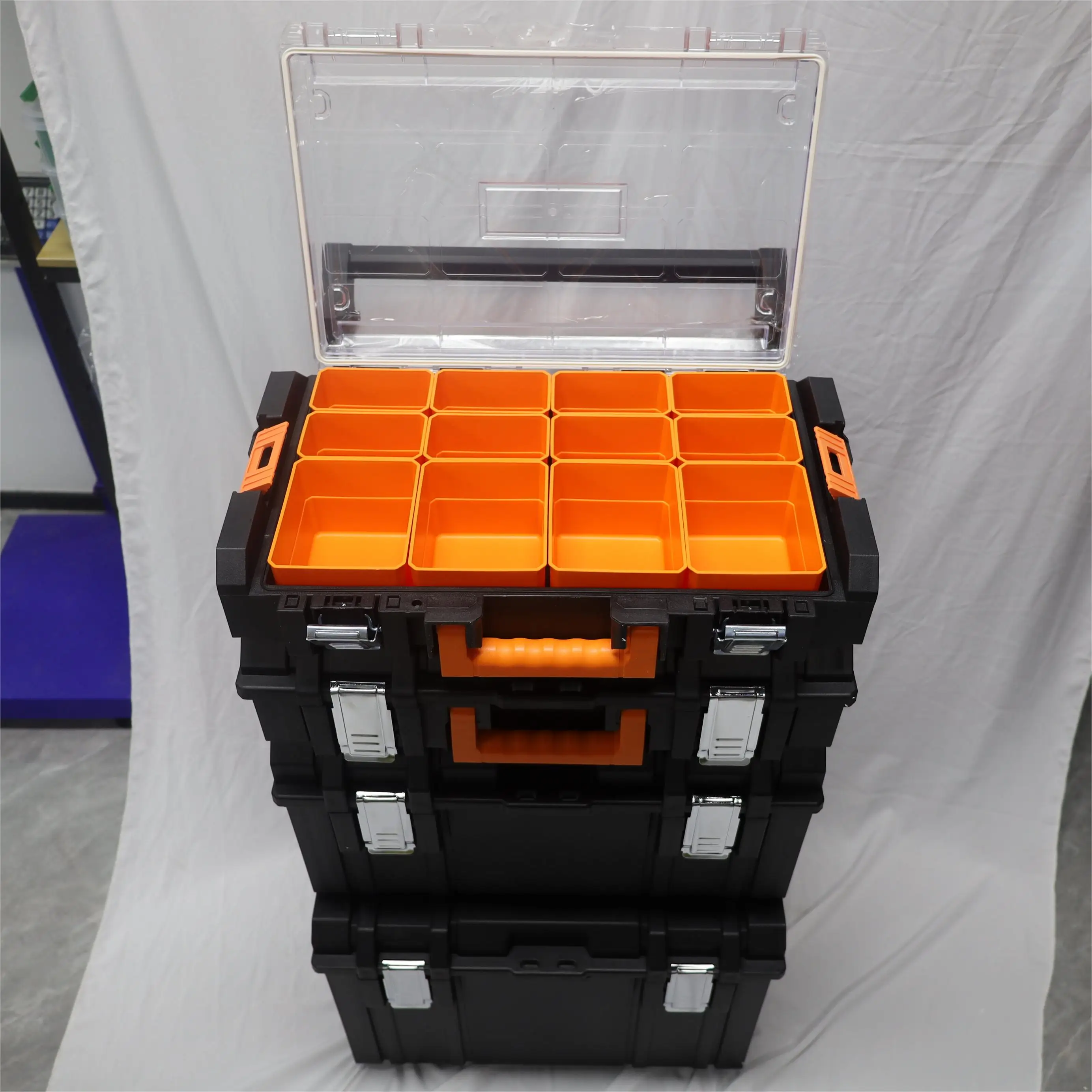 Preço de atacado desenhar tipo 4 em 1 caixa de ferramentas de armazenamento empilhável para reparo de carro jardim doméstico caixa de ferramentas de plástico com rodas