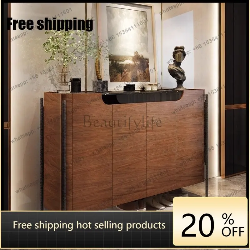 LD French retro marble shoe cabinet solid wood porch villa living room locker