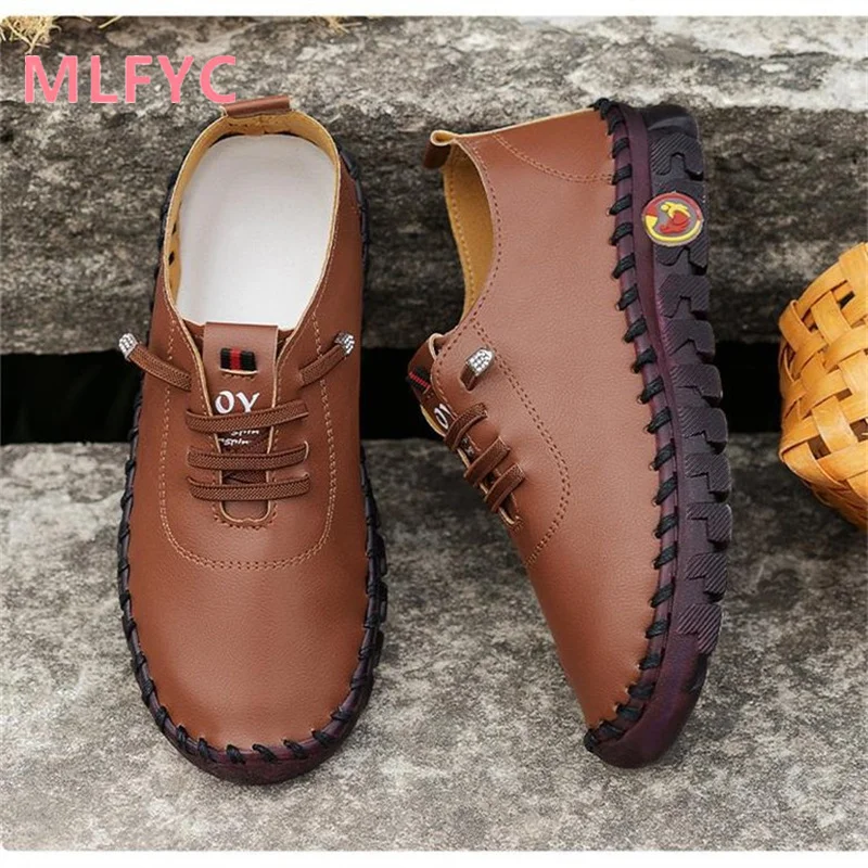 Hand sewn microfiber leather mother's shoes, casual shoes, wear-resistant flat sole single shoes, women's shoes
