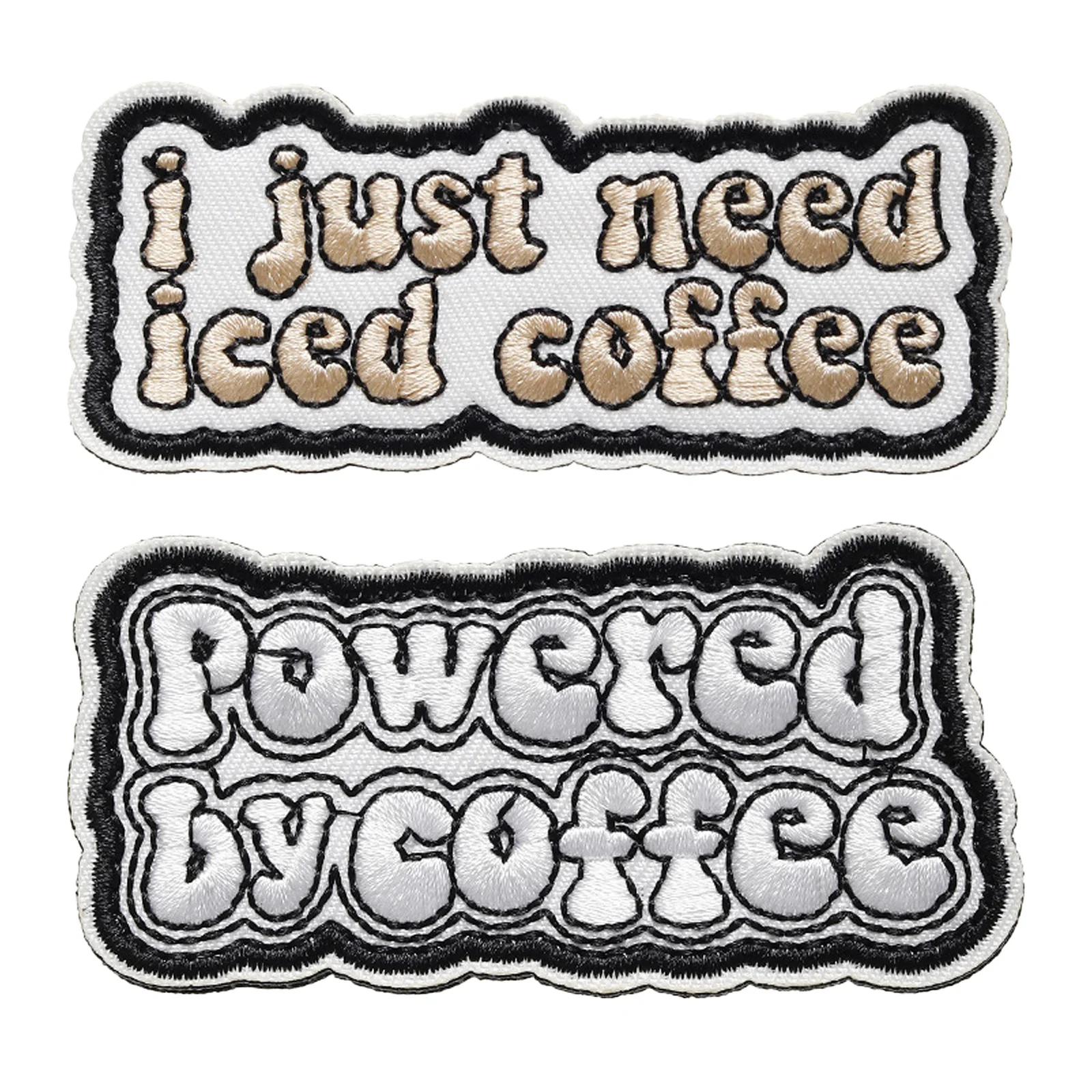 2PCs Hook and Loop Embroidered Patch Powered by Coffee Badge I just need Iced Coffee Embroidery Badge with Hook Loop Patch for D