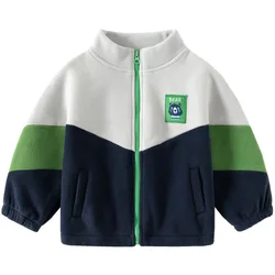 2024 New Spring Autumn Kids' Casual Fleece Jacket for Boys Children's Thick Color-Block Zipper Sweatshirts Suitable for Ages 3-8