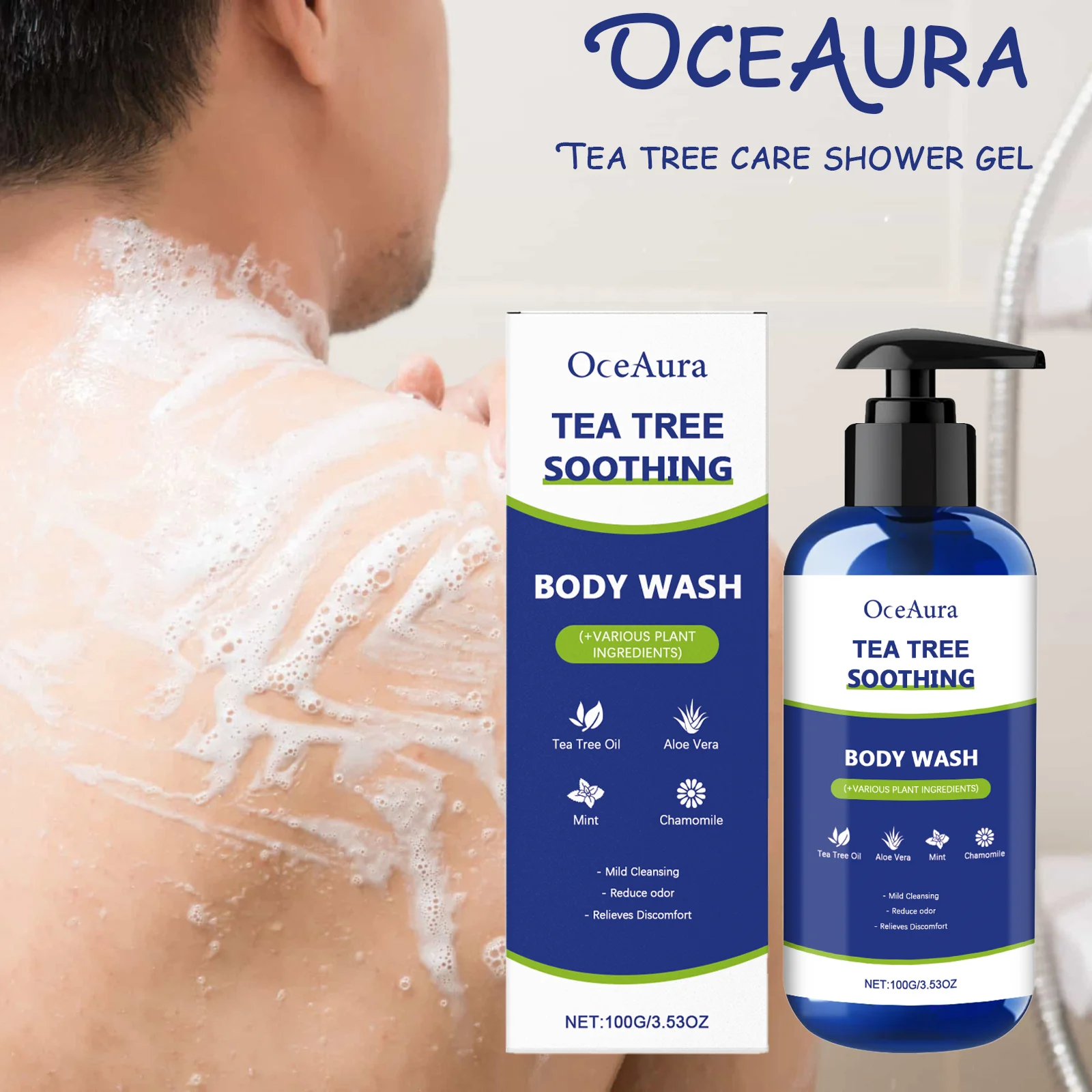 

OceAura Гель для душа для ухода за чайным деревом Легкий, увлажняющий, теплый, очищающий, питательный для гладкой и деликатной кожи