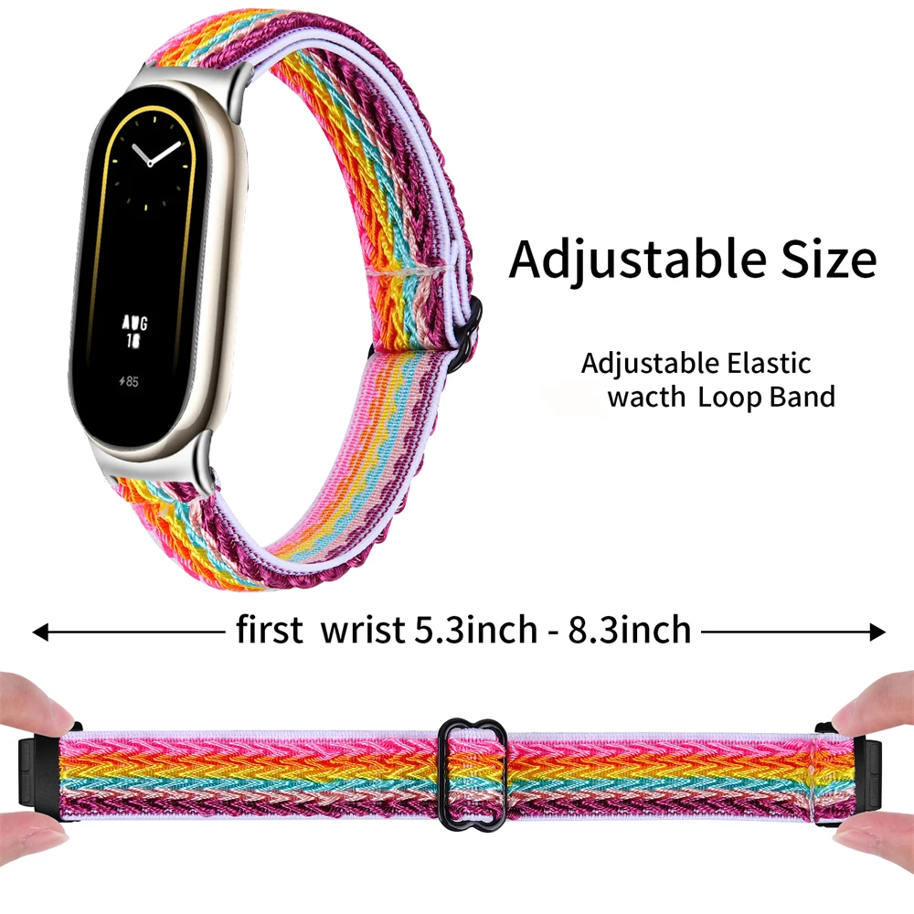Xiaomi Mi Band 8用の男性と女性用の弾性ブレスレット,Xiaomi Mi Band 8用の編組スポーツブレスレット,シリコンブレスレット