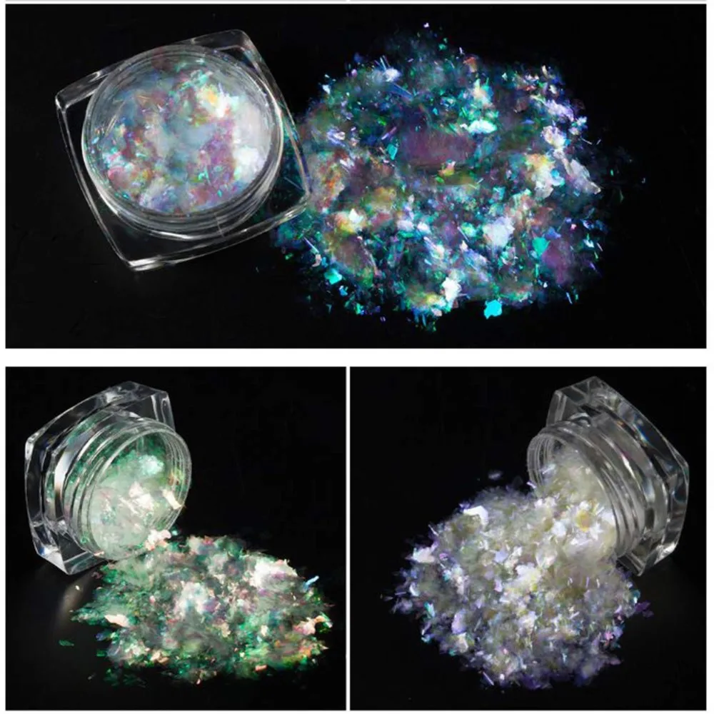 Iridescent Chameleon Mermaid Flakes Nail Art Powder Holographic Opal Nail Glitter Sequins DIY Shimmer Gliiter Manicure Supplies
