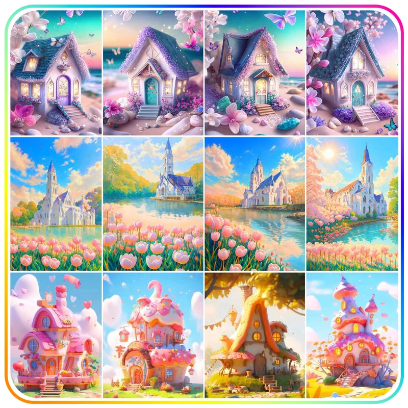 

RUOPOTY Diamond Painting Accessories Diy Kit House Castle Flower Personalized Gift Diamond Art Diamond Mosaic Family Decoration