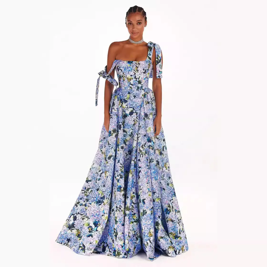 Frauen Floral Print Saum Maxi Abend Prom Kleid Quadrat Kragen Spitze-up Sling Langes Kleid Sommer Backless Hohl Boho kleid Mujer