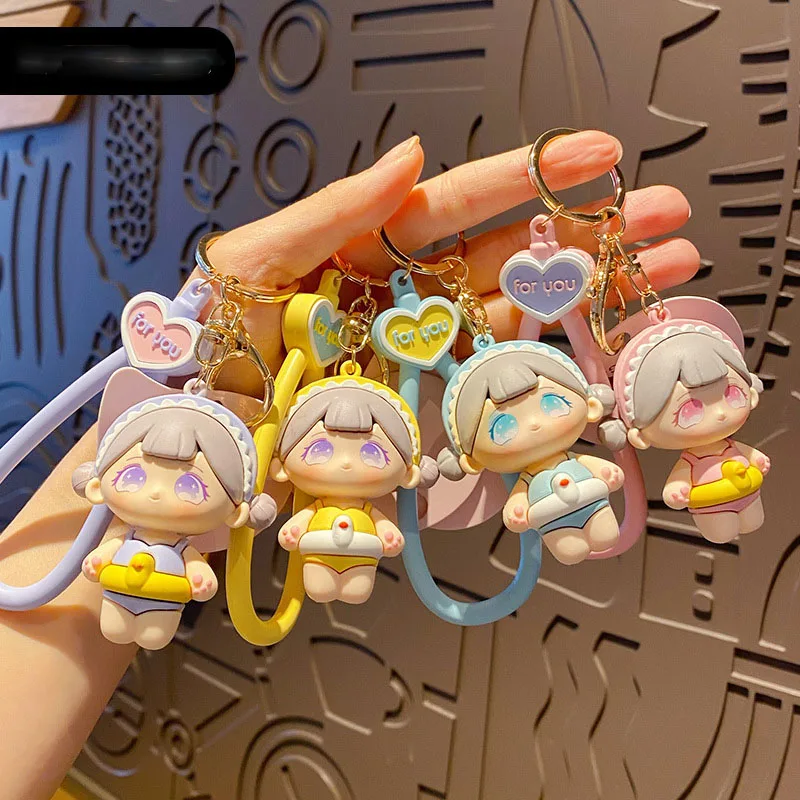 Cartoon Marshmallow Series Silicone Doll Key Chain Creative Trend Swimming Ring Girl School Bag Pendant Keyring for Women Kids