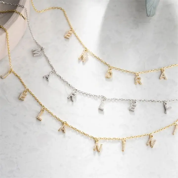 EMANCO Customized Name Necklace Personalized Zircon Letter Stainless Steel Choker Necklace Pendant Nameplate Gift Dropshipping
