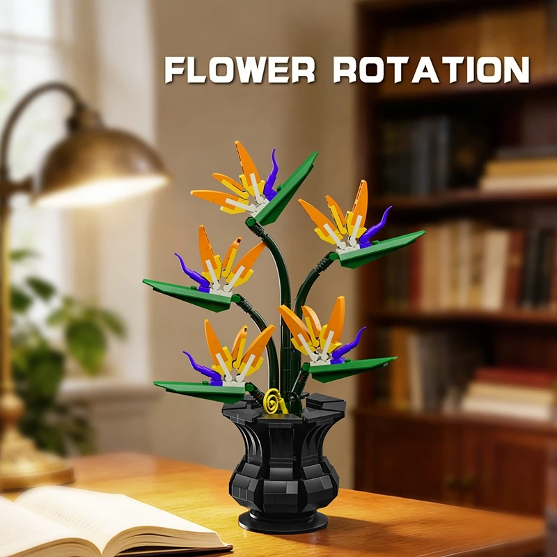 FUNXINEE Bird Of Paradise Bonsai Building Blocks, 451Pcs Flower Bouquet Set, Creative Eternal Plant Desktop Decor Gift view 6