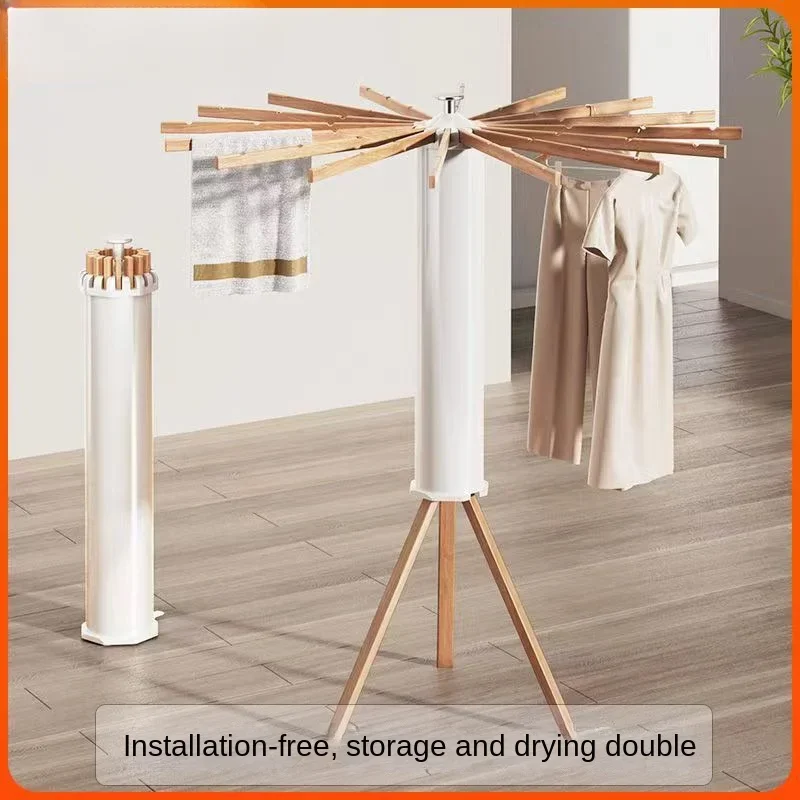 

Foldable Drying Rack for Balcony and Indoor Use, Adjustable Telescopic Pole, Space-saving Clothes Hanger