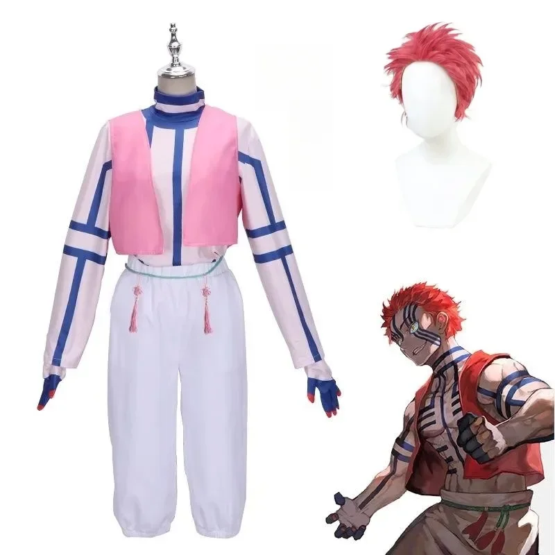 Akaza Cosplay traje peruca conjunto completo, Forma superior, Três adesivos uniformes, Hakuji