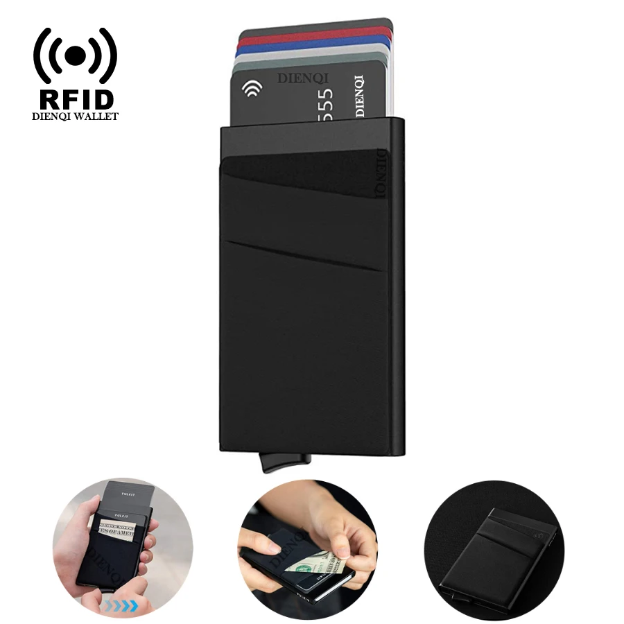 Rfid حجب حامل البطاقة التلقائية محفظة معدنية رفيعة للرجال الألومنيوم رقيقة الائتمان معرف البنك حامل بطاقة عارضة النساء محافظ حالة