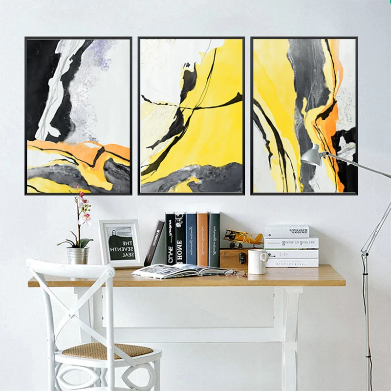 

3pcs/Set Abstract Ink-wash Gold and Black Art Canvas Posters, Modern Retro Painting Printing, Home Living Room Wall Decoration