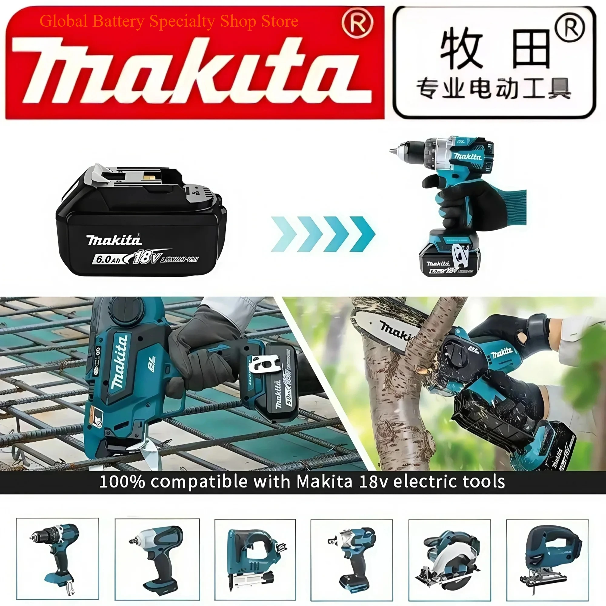 

100% NEW Original Makita 18V 6.0Ah battery, for Makita BL1830 BL1830B BL1840 BL1840B BL1850 BL1850B model power tools battery