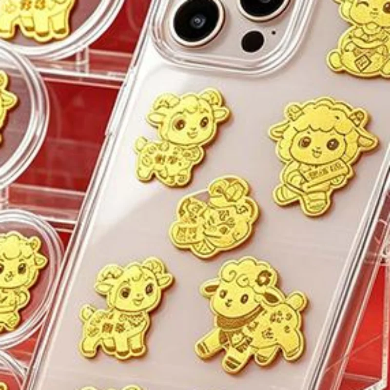 1Pcs Year Of The Goat Gold Foil Phone Stickers With Cute Cartoon Design Option For Phone Decoration New Year Gifts