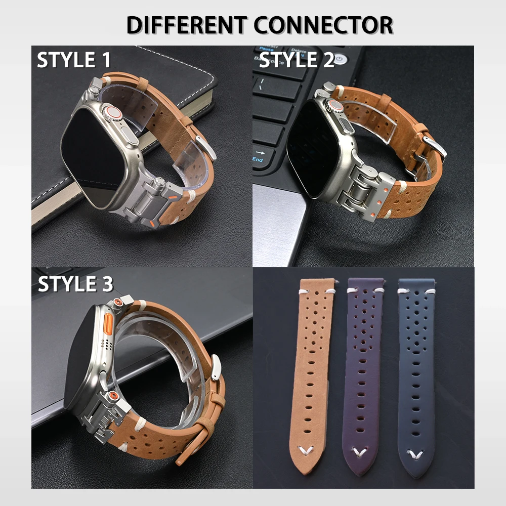 Luxury Leather Band for Apple Watch Ultra 2 49mm Series 10 46mm 9 8 7 45mm Correa Strap for iWatch 6 5 4 Se 3 44mm 42mm Bracelet image 6
