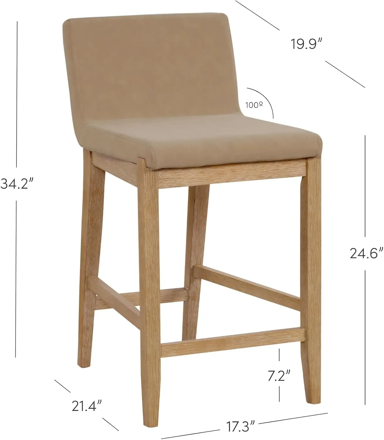 Gracie Modern Counter Height Bar Stool with Back, Counter Stool Upholstered Chair with PU Leather and Brushed Wooden Legs.