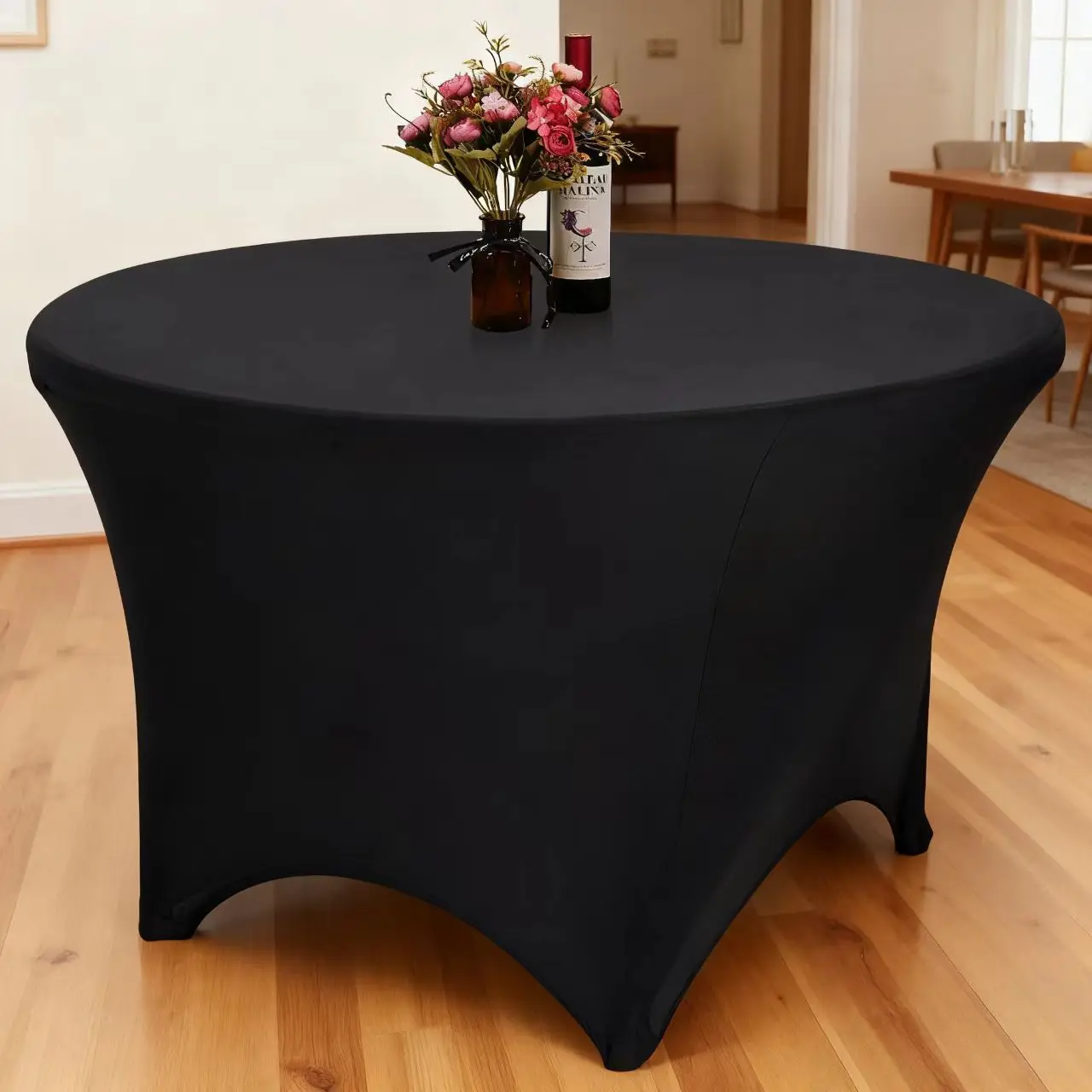 

Stretch Tablecloth Round Spandex Fitted Elastic Table Cover for Wedding Birthday Party Hotel Decoration