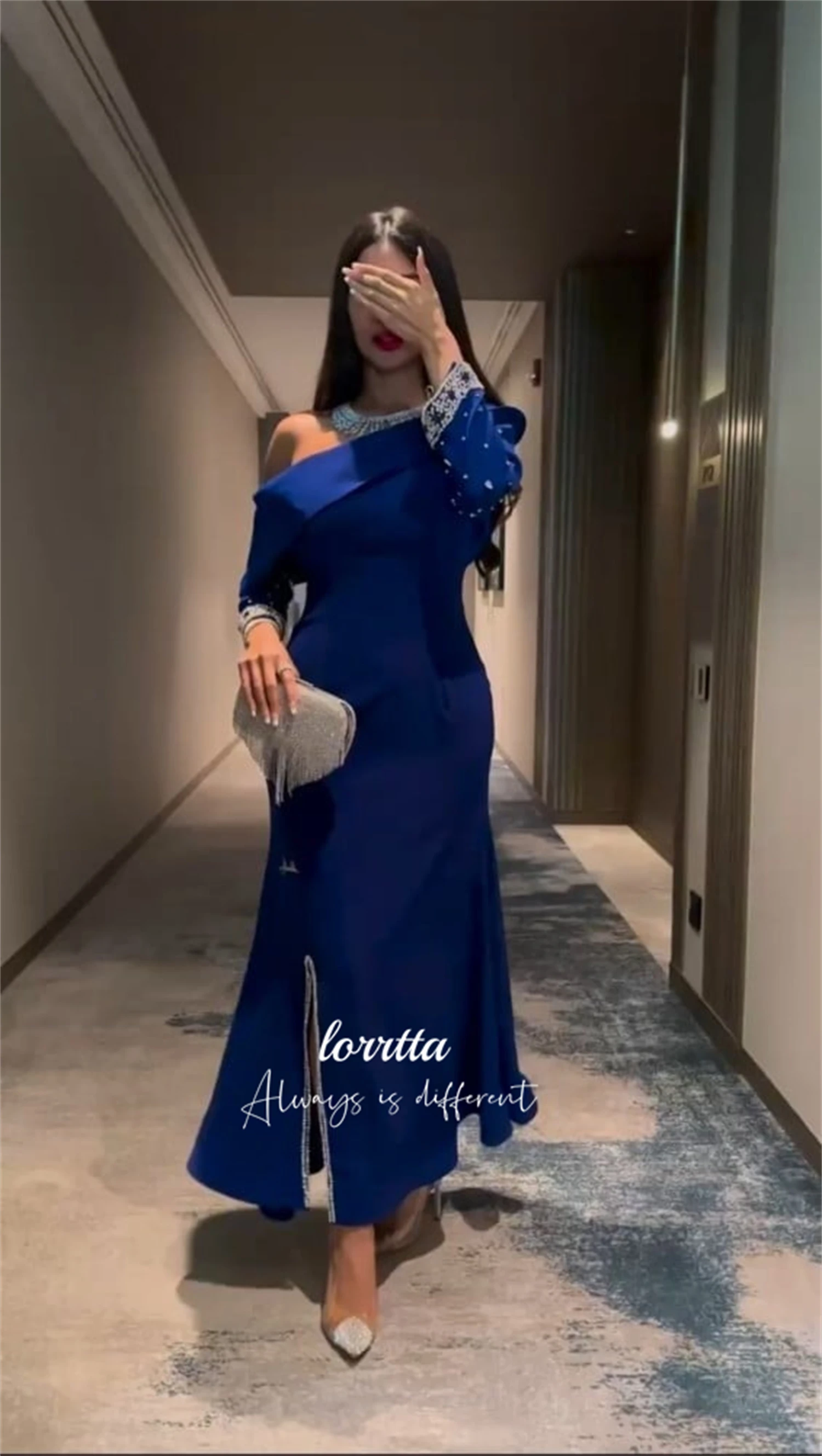 Lorrtta Eid Al-fitr Bead Embroidery Decoration Ball Gown Grace Blue Female Dress Elegant Dresses for Women Gala 2024 Party Prom