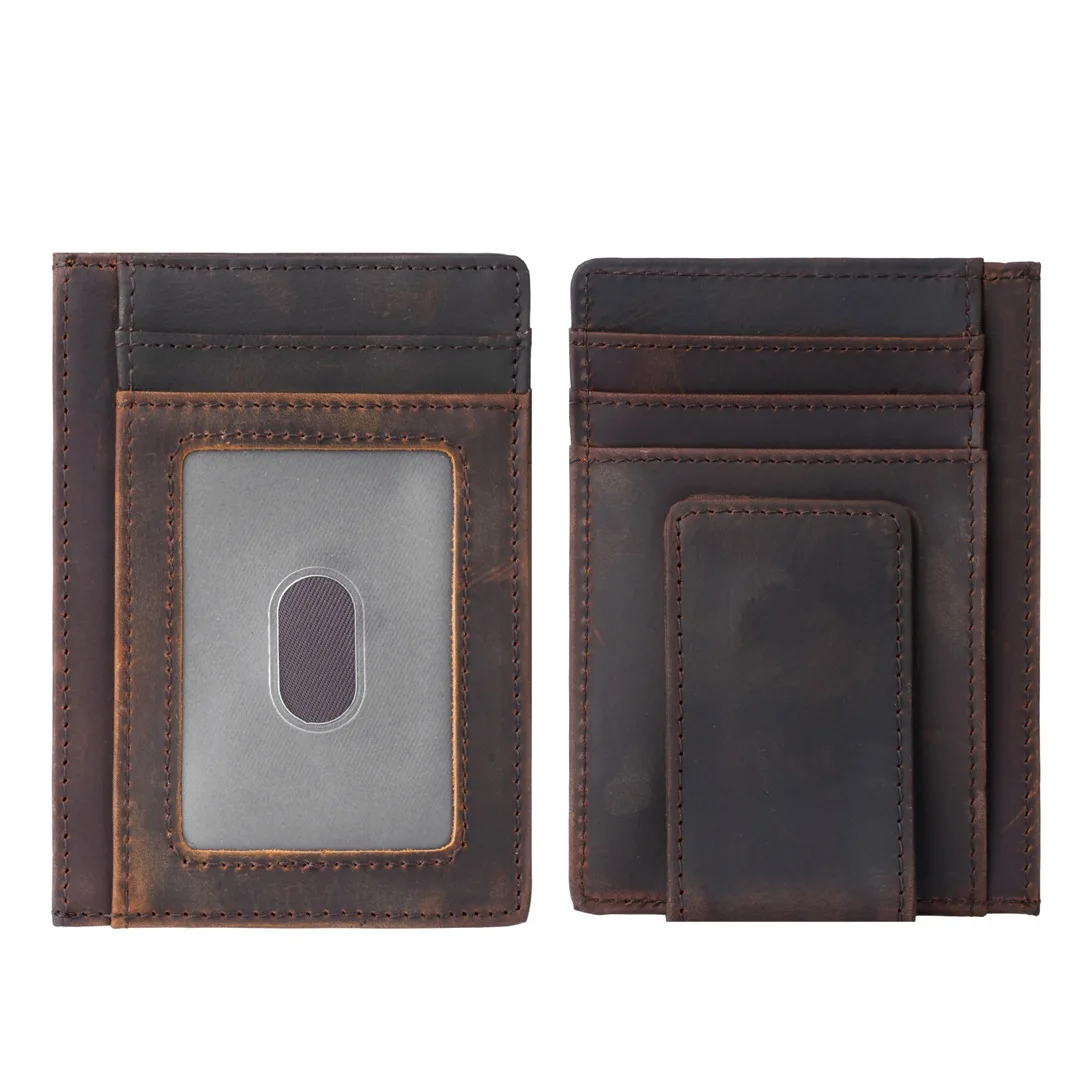 Men's Wallet Crazy Horse Leather Coin Purse Men's Vintage Genuine Leather Cowhide Card Holder Cash Banknote Gold Holder