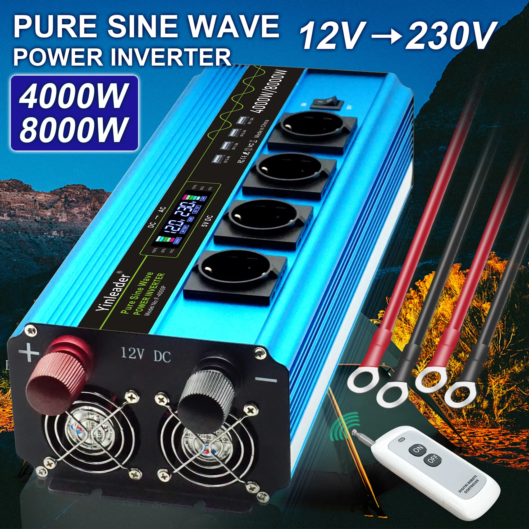 Foval Inverter DC12V/24V AC 220V 8000W Power Pure Sine Wave 50HZ 60HZ Converter Solar Power System Converter Yacht/RV Tourist